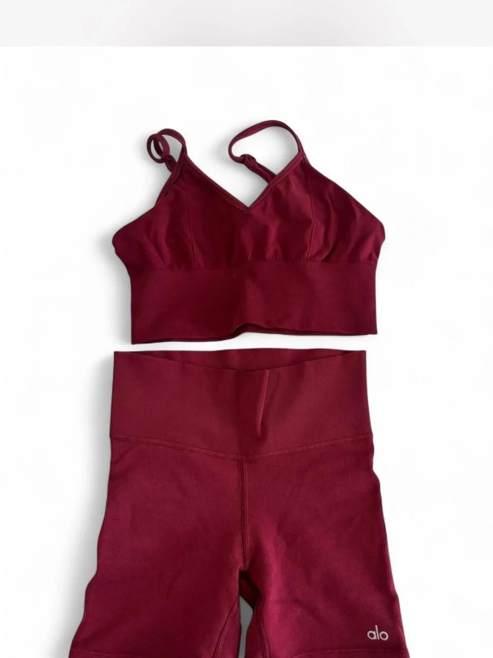LIKE NEW ALO Yoga Burgundy Seamless Bra and Shorts